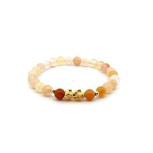 18K Gold Dragon Pixiu Piyao Lucky Charm Beads Bracelet Gemstones Aventurine 6mm